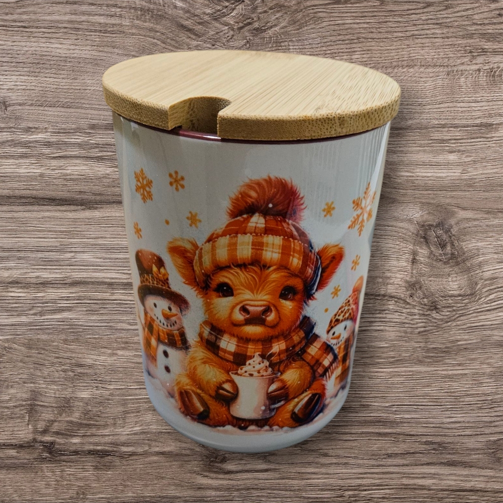 Adorable Winter Animal Ceramic Jar with Bamboo Lid